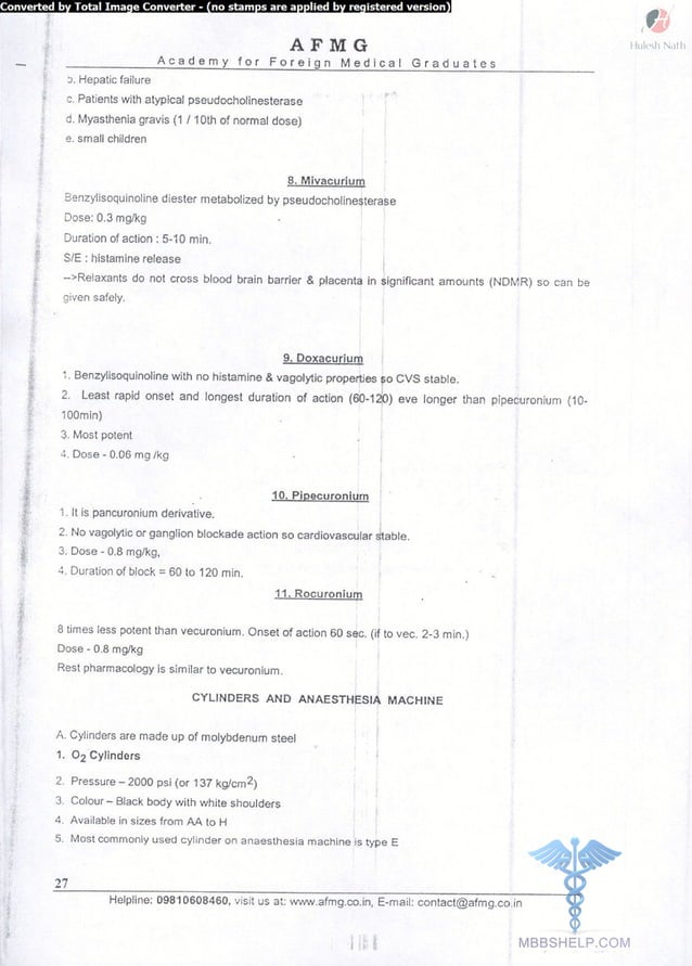 General anaesthesia AFMG Notes | PDF