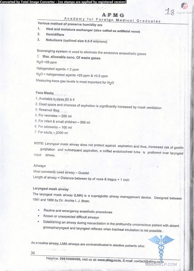 General anaesthesia AFMG Notes | PDF