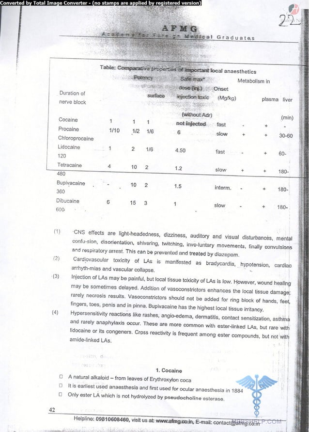 General anaesthesia AFMG Notes | PDF