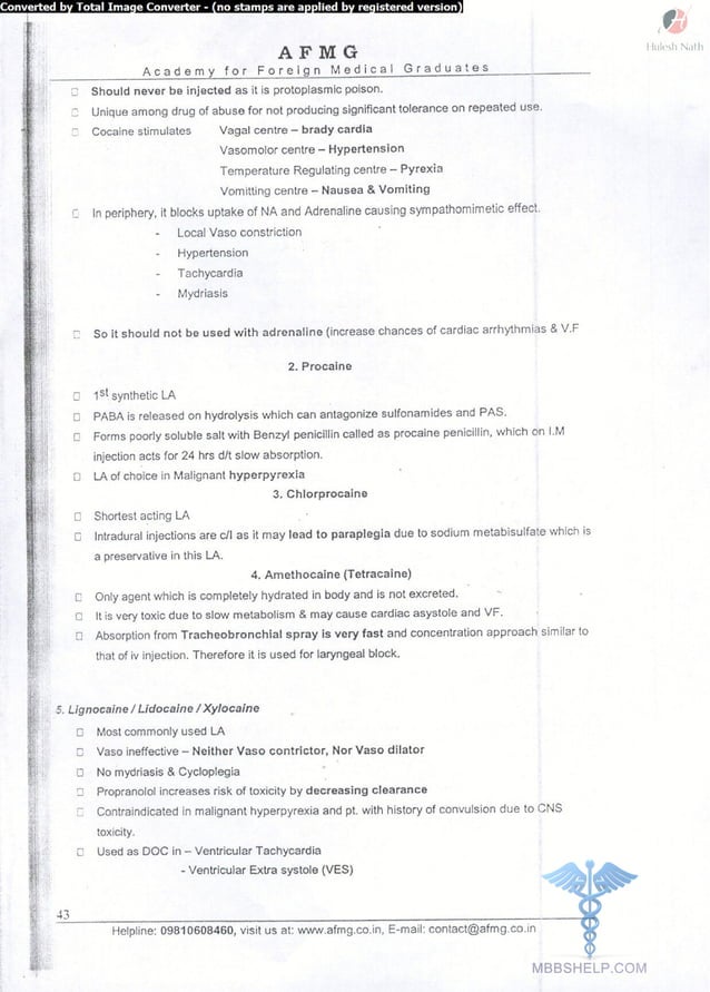 General anaesthesia AFMG Notes | PDF