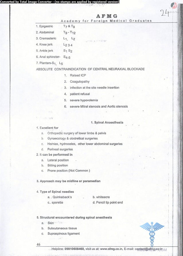 General anaesthesia AFMG Notes | PDF