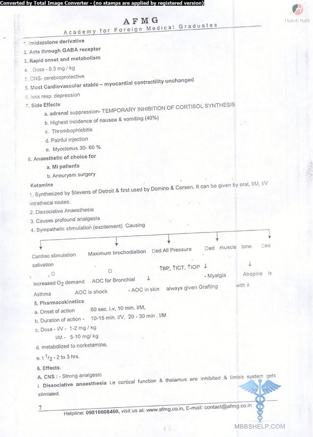 General anaesthesia AFMG Notes | PDF