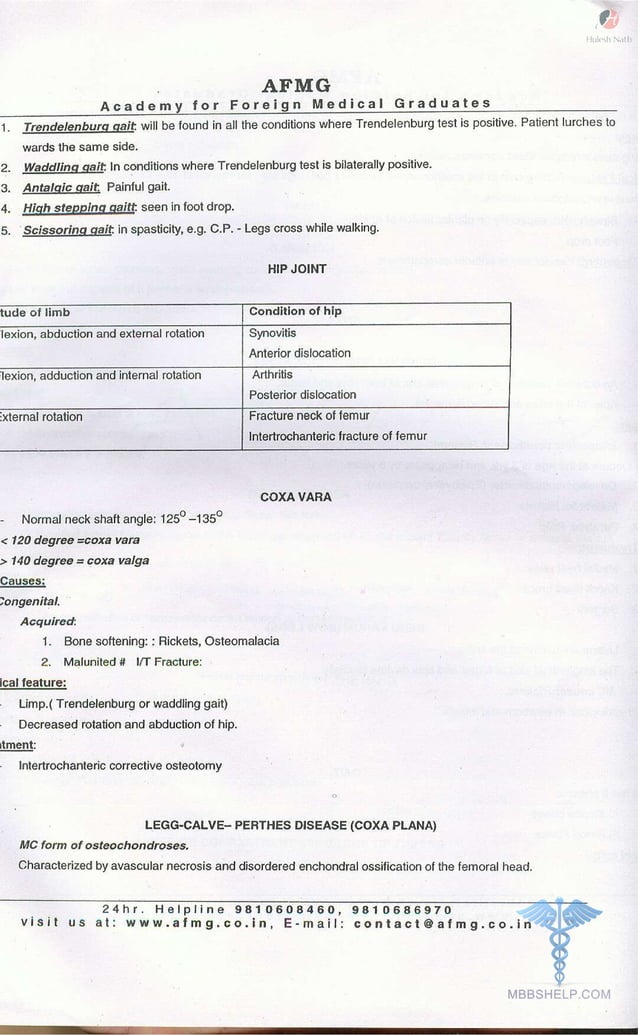 Orthopadics AFMG Notes | PDF