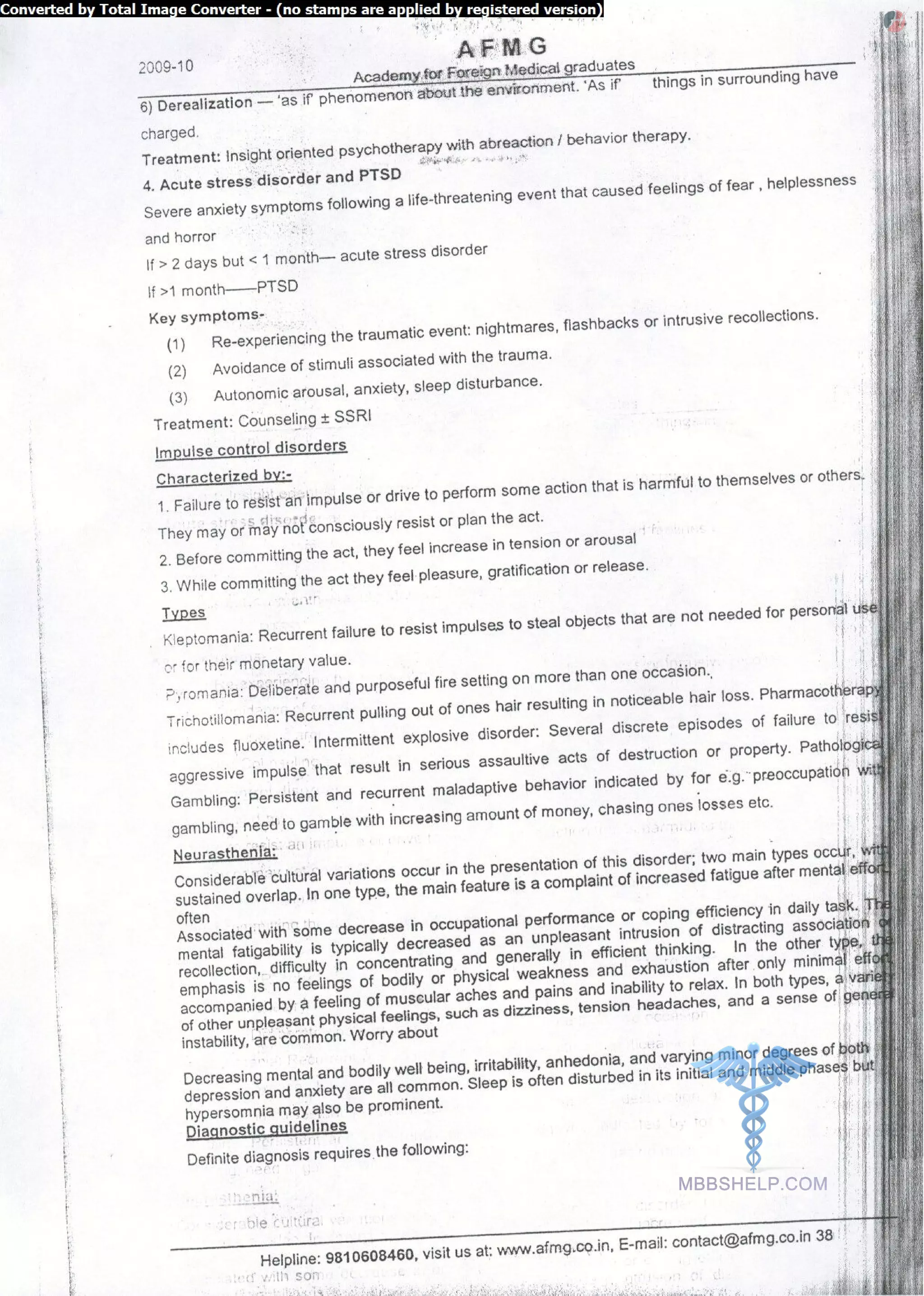 Psychiatrist AFMG Notes | PDF