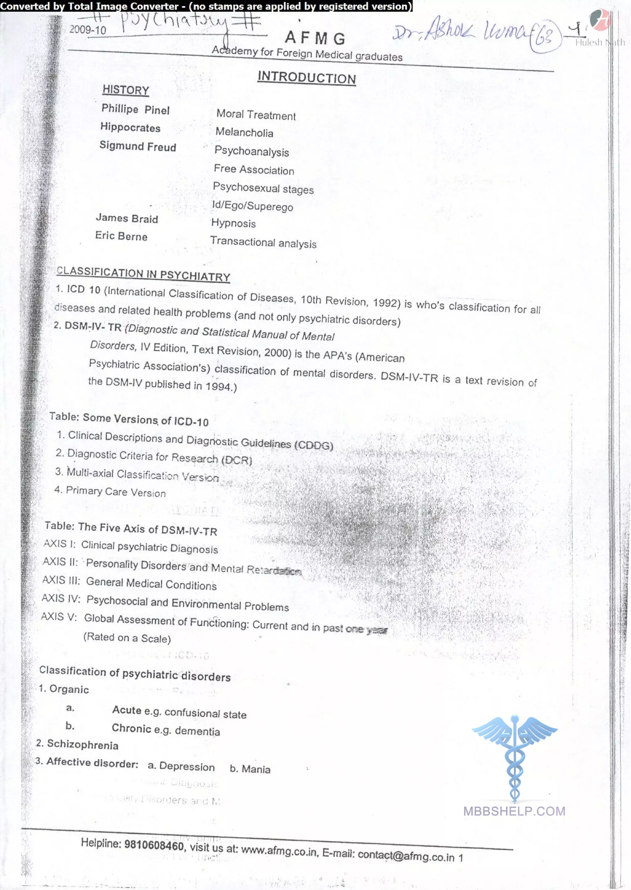 Psychiatry AFMG Notes | PDF