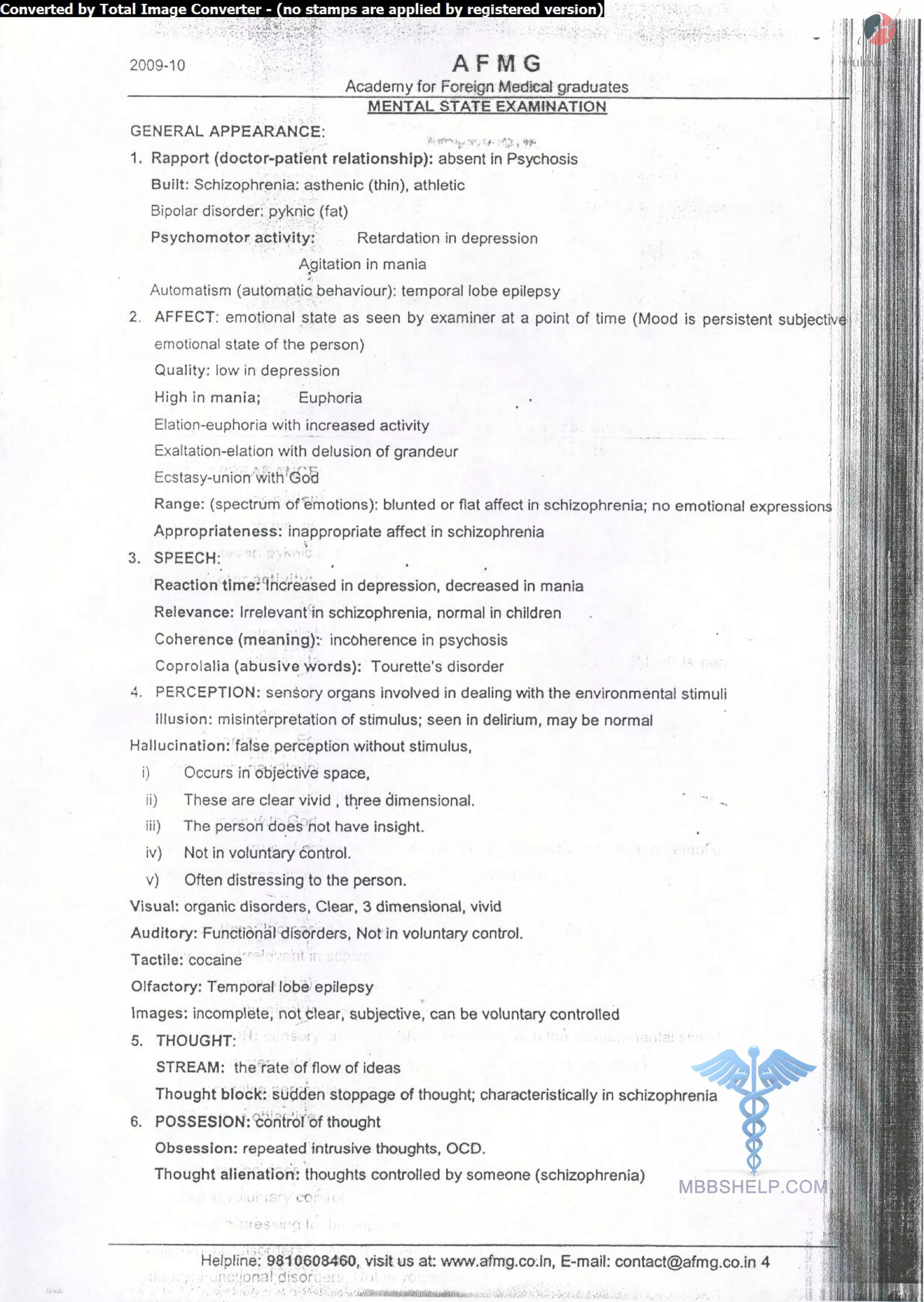 Psychiatry AFMG Notes | PDF