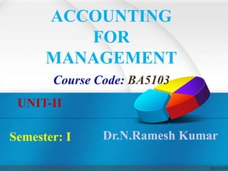 ACCOUNTING
FOR
MANAGEMENT
UNIT-II
Semester: I
Course Code: BA5103
Dr.N.Ramesh Kumar
 