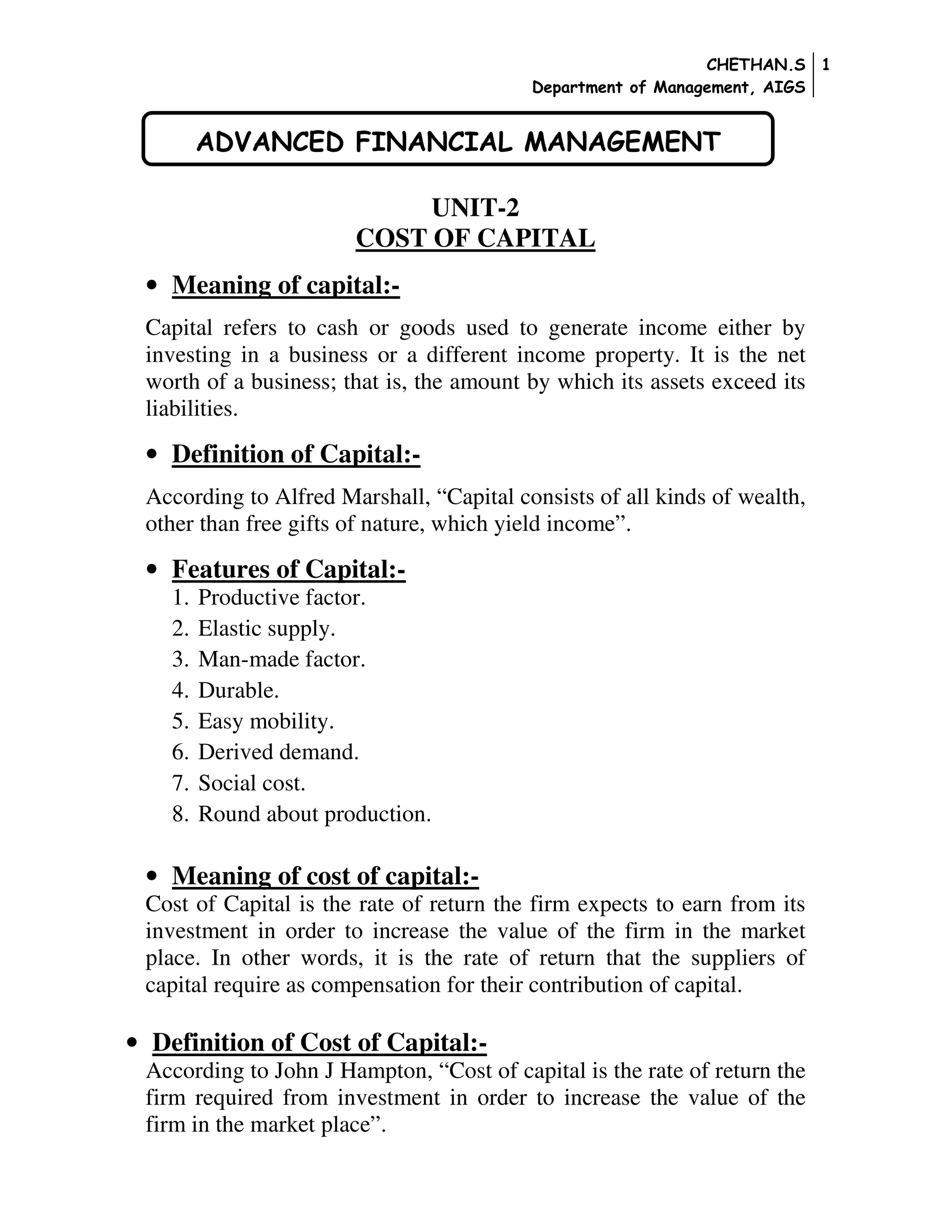 Advanced Financial Management (Cost of Capital and Capital Structure) | PDF