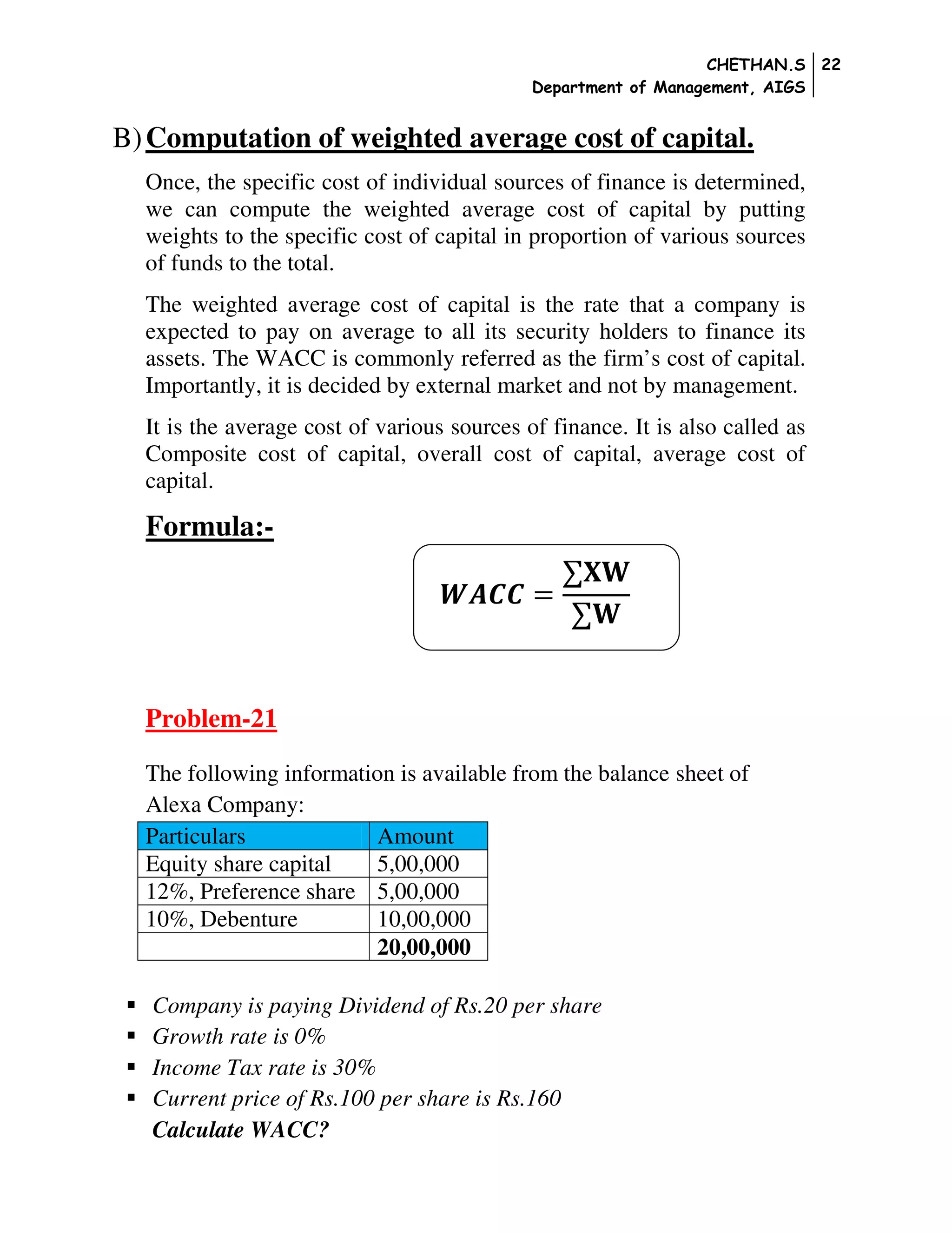 Advanced Financial Management (Cost of Capital and Capital Structure) | PDF