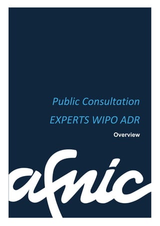 Public Consultation
EXPERTS WIPO ADR
Overview
 
