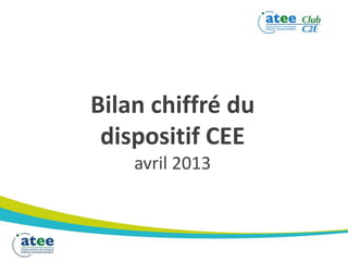 Bilan chiffré du
dispositif CEE
avril 2013
 