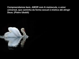 Compreendamos bem, AMOR com A maiúsculo, o amor
universal, que caminha da forma sexual à mística até atingir
Deus. (Pietro Ubaldi)
 