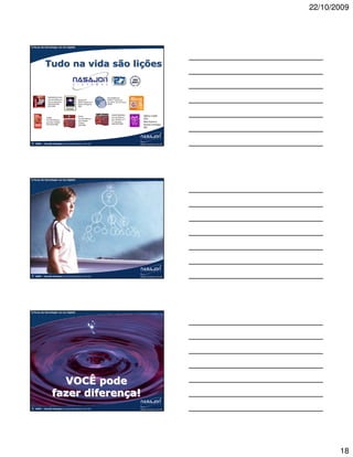 22/10/2009



A força da tecnologia na era digital




            Tudo na vida são lições


                                                      FECOMÉRCIO
                                                      Melhor empresa
                                                      do setor de serviços
                                                      2008




©   2009 – Claudio Nasajon (claudio@nasajon.com.br)




A força da tecnologia na era digital




©   2009 – Claudio Nasajon (claudio@nasajon.com.br)




A força da tecnologia na era digital




                    VOCÊ pode
                  fazer diferença!
©   2009 – Claudio Nasajon (claudio@nasajon.com.br)




                                                                                    18
 
