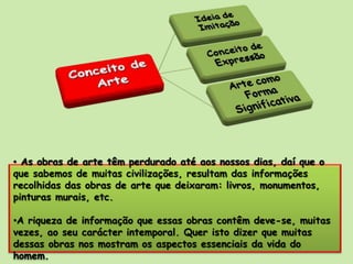  Para além da criatividade, o artista também tem de realizar um trabalho prático, ou seja, a produção da obra.Arte