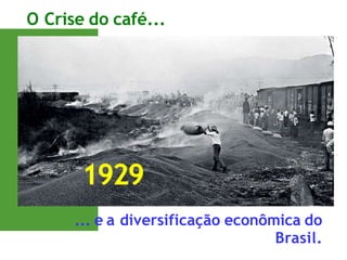 O Crise do café...
1929
... e a diversificação econômica do
Brasil.
 