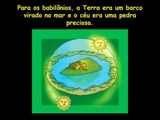 Para os babilônios, a Terra era um barco
  virado no mar e o céu era uma pedra
                preciosa.




               Profa. Lilian Larroca
 