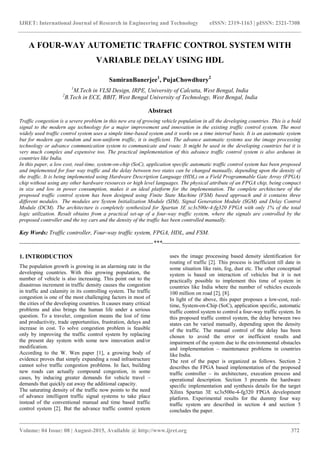 A four way autometic traffic control system with variable delay using ...