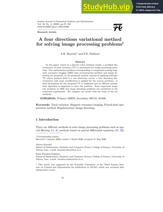 A Four Directions Variational Method For Solving Image Processing ...
