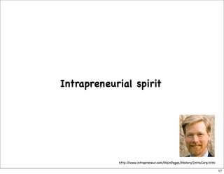 Intrapreneurial spirit




            http://www.intrapreneur.com/MainPages/History/IntraCorp.html

                     ...