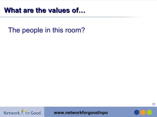 What are the values of… The people in this room? 