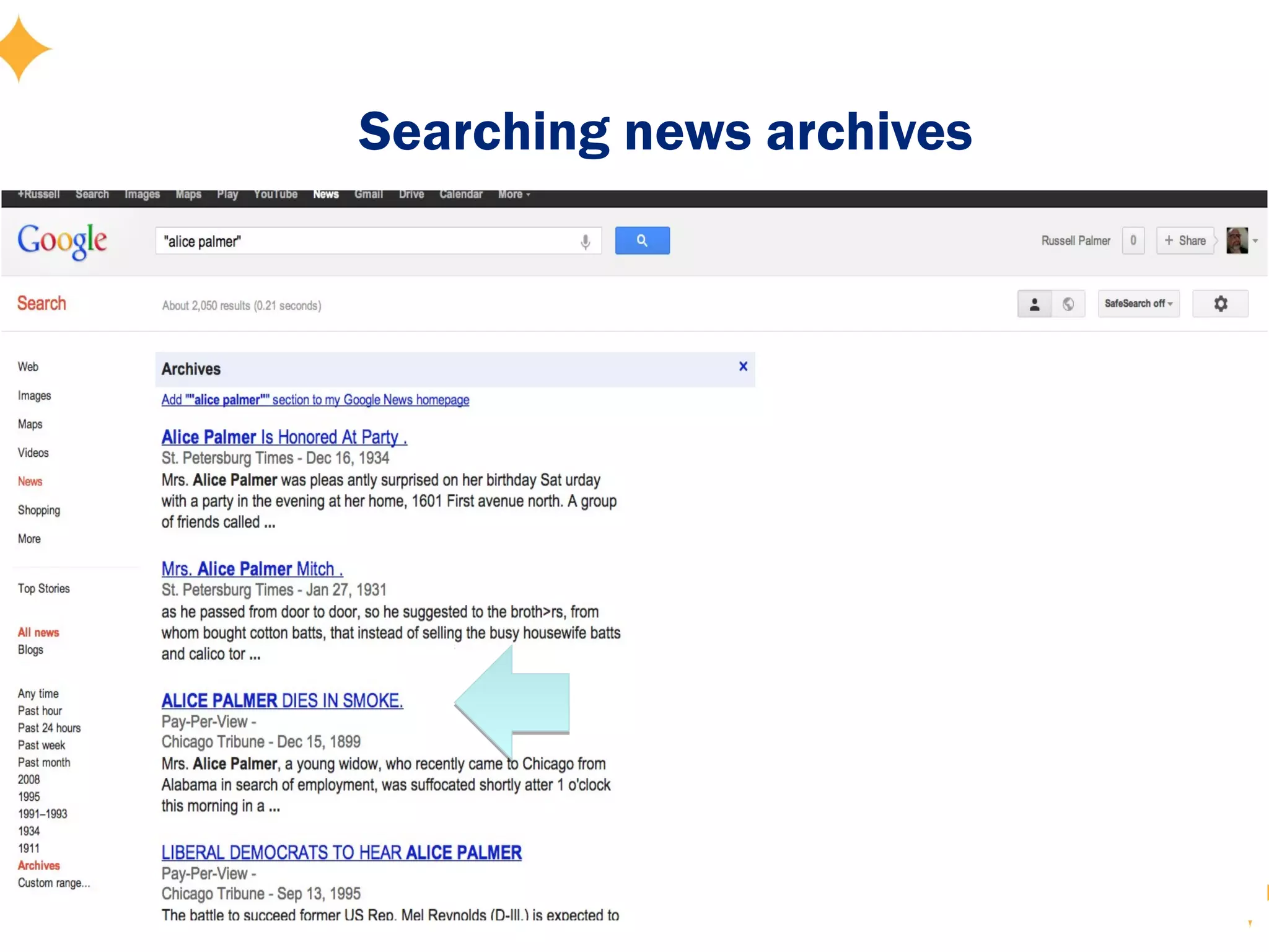 Searching news archives




        Relative!




                          14
 