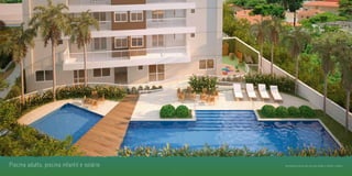 Piscina adulto, piscina infantil e solário   Ilustração artística das piscinas adulto e infantil e solário
 