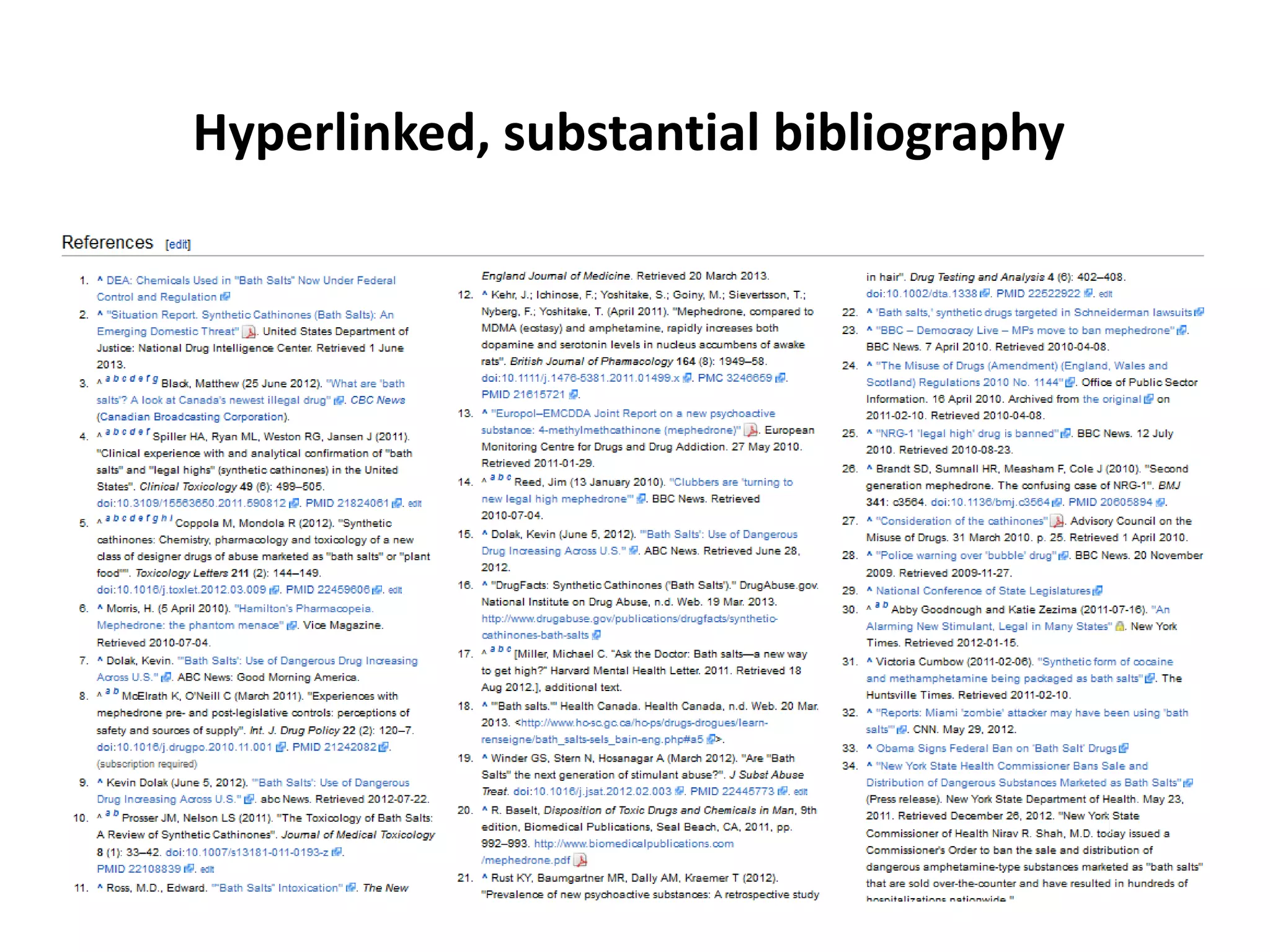Hyperlinked, substantial bibliography
 