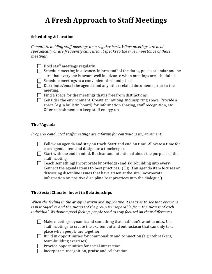 a fresh approach to staff meetings handout 2 staff meeting notes