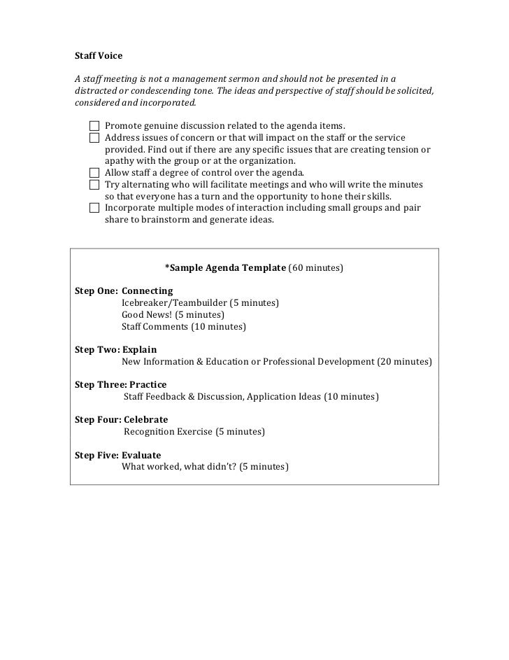 sample agenda for staff meeting