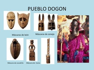 PUEBLO DOGON Máscaras de león Máscaras de conejo Máscara de cocodrilo Máscara de  mono 