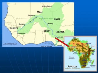 Bacia do Rio NígerO  Rio  Níger  nasce  na  fronteira  entre  Serra  Leoa  e  a  Guiné (Montes Fouta Djalon),  Corre  em direção  ao  Saara  mas  volta-se  para  o  sul  atravessando  o  Níger  e  a  Nigéria, onde descreve uma imensa curva, despejando suas águas no Golfo da Guiné (costa oeste da África), também em uma foz em delta. Na região do seu delta há grandes áreas petrolíferas (Biafra)Extensão: 4.200 Km. 