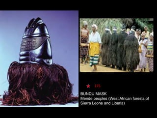 175
BUNDU MASK
Mende peoples (West African forests of
Sierra Leone and Liberia)
 