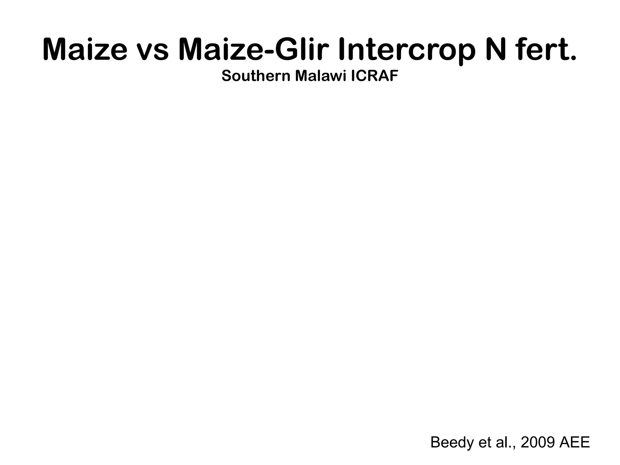 Maize vs Maize-Glir Intercrop N fert. Southern Malawi ICRAF Beedy et al., 2009 AEE 
