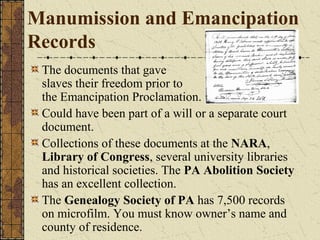 Manumit African American genealogy research basics | PPT