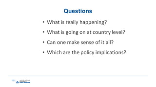 Questions
• What is really happening?
• What is going on at country level?
• Can one make sense of it all?
• Which are the policy implications?
 