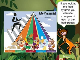 If you look at
   the food
pyramid you
    can see
examples of
 each of the
food groups!




  Next
 