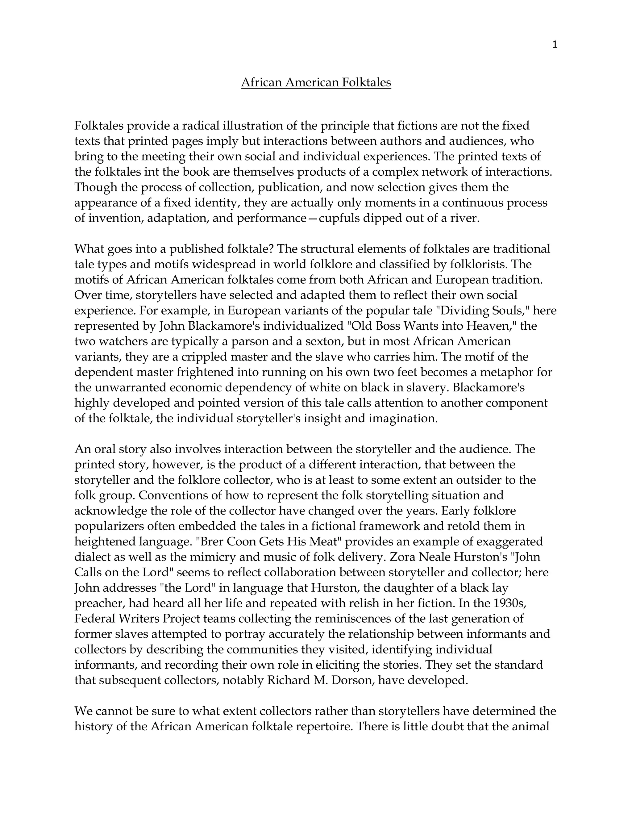 African american folktales | DOCX | Books and Literature