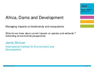 Author name 
AuthDoart eJ Skinner 
Date Nov 2014 
Africa, Dams and Development 
Managing impacts on biodiversity and ecosy...
