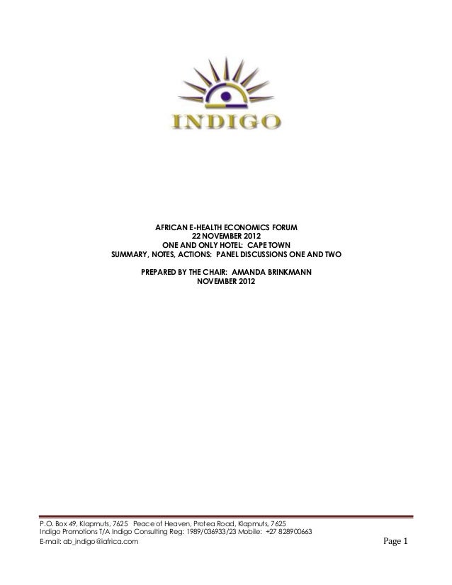 African e health economics Forum: Amanda Brikmann Chair: 2 sessions: