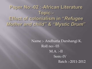 Name :- Andharia Darshangi K.
    Roll no:- 03
          M.A. :-II
            Sem:-IV
               Batch :-2011-2012
 
