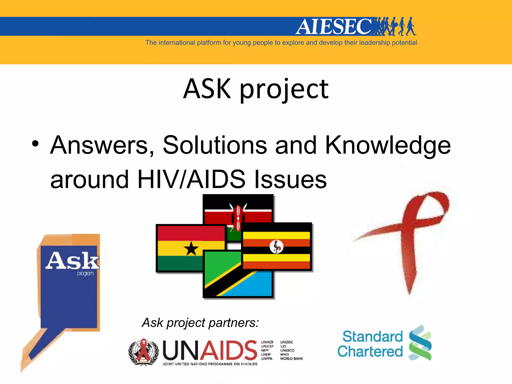 ASK project Answers, Solutions and Knowledge around HIV/AIDS Issues Ask project partners:  
