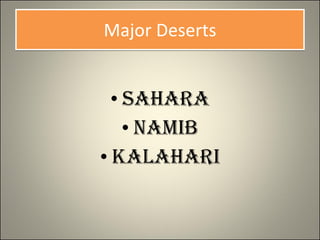 Major Deserts Sahara Namib Kalahari 