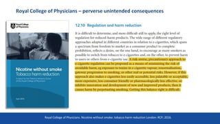 Royal College of Physicians – perverse unintended consequences
18
Royal College of Physicians. Nicotine without smoke: tobacco harm reduction London: RCP; 2016.
 