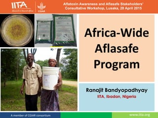 www.iita.orgA member of CGIAR consortium
Africa-Wide
Aflasafe
Program
Ranajit Bandyopadhyay
IITA, Ibadan, Nigeria
Aflatoxin Awareness and Aflasafe Stakeholders’
Consultative Workshop, Lusaka, 28 April 2015
 