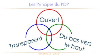 learn.afrinic.net | slide 32
Ouvert
Transparent
Du bas versle haut
Les Principes du PDP
 