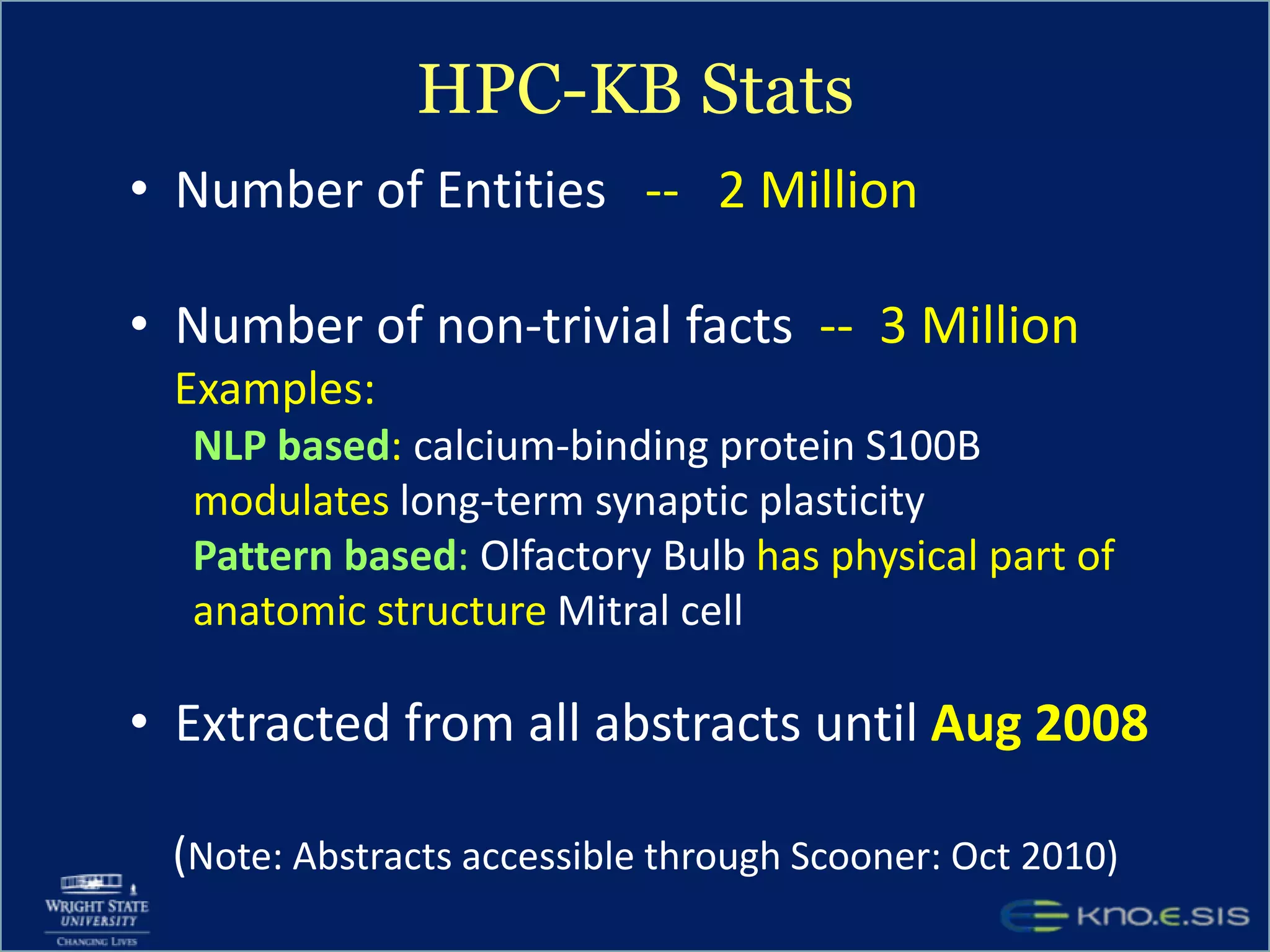 HPC-KB Stats  Number of Entities   --   2 Million
