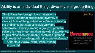 Ability is an individual thing, diversity is a group thing
@cubicgarden | The Difference - How the Power of Diversity Crea...