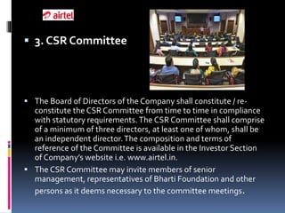 Csr Committee Composition Corporate Social Responsibilty of Bharti Airtel | PPTX