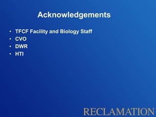 Acknowledgements
• TFCF Facility and Biology Staff
• CVO
• DWR
• HTI
 