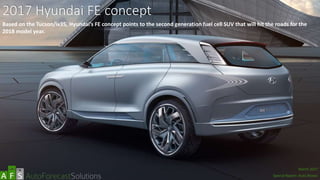 2017 Hyundai FE concept
Based on the Tucson/ix35, Hyundai’s FE concept points to the second generation fuel cell SUV that will hit the roads for the
2018 model year.
abc
March 2017
Special Report: Auto Shows
 